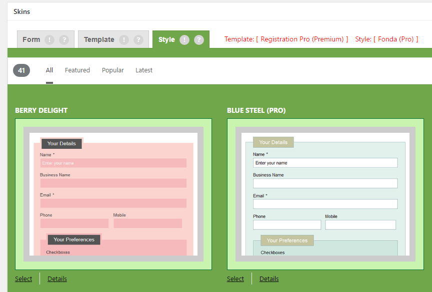 CF7 Skins User Interface - Styles
